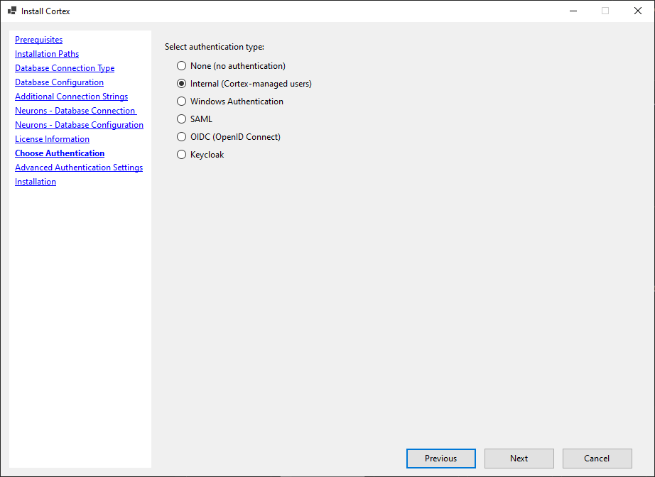 Authentication selection screen