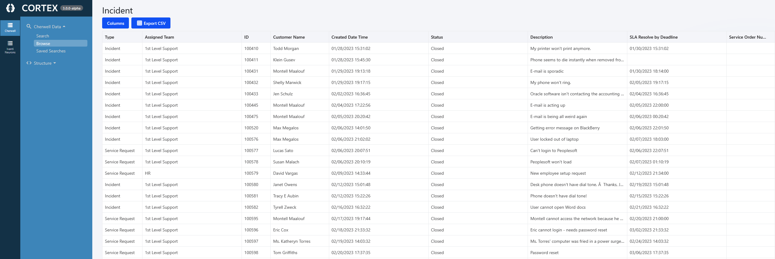 Browse CSM Incident Object