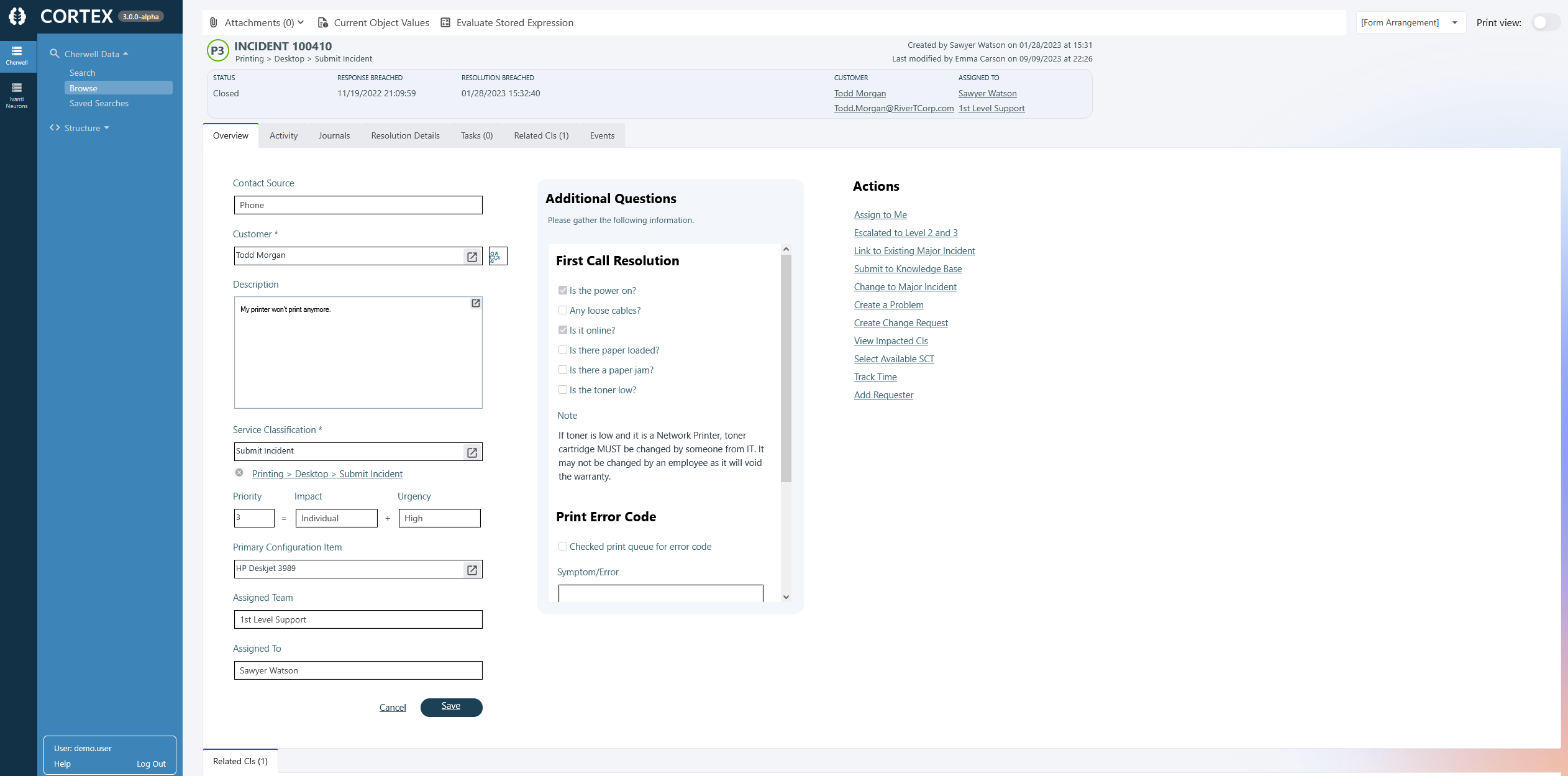 View CSM Incident Record