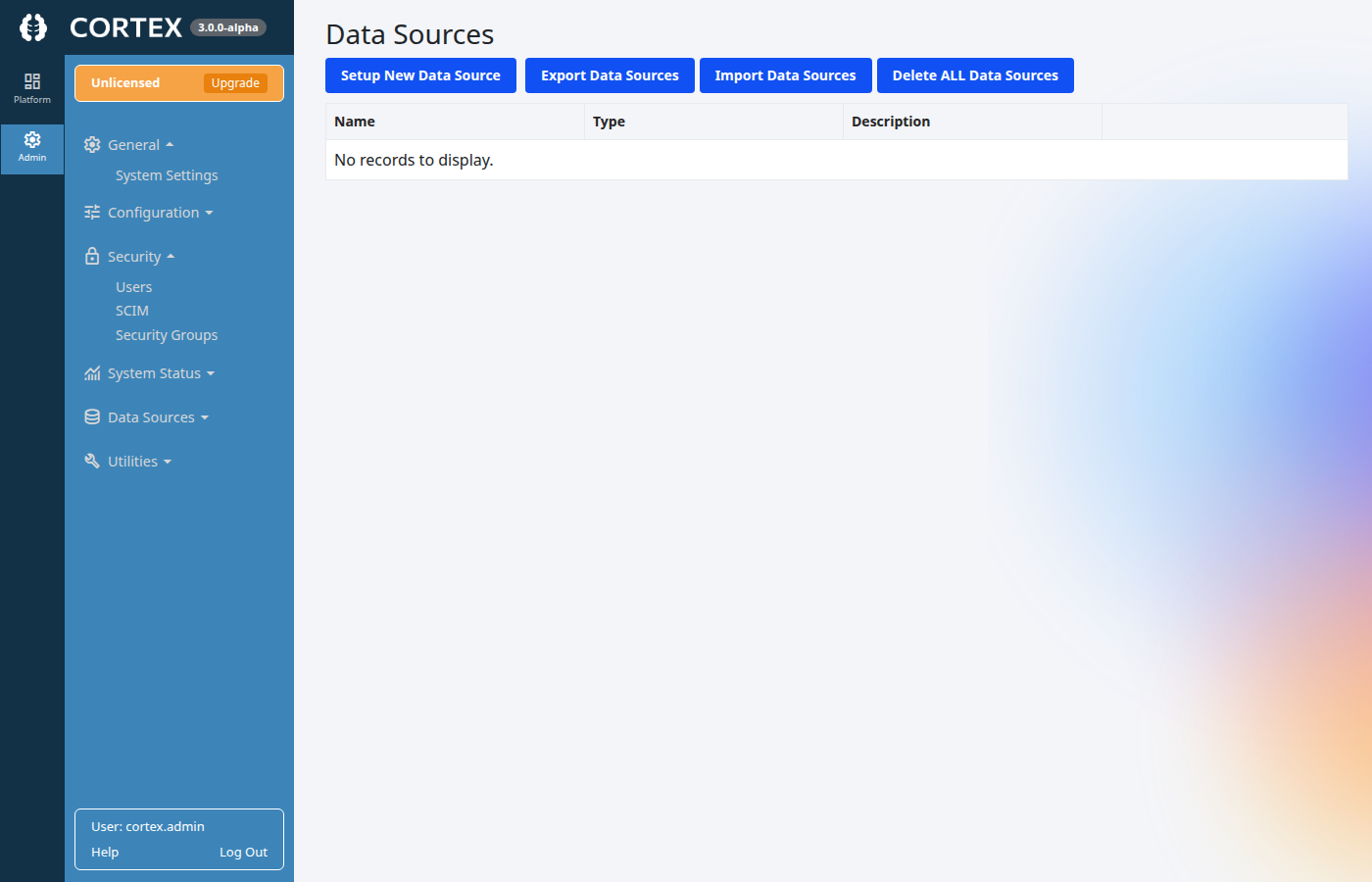 Data Sources under Admin, Edit Data Sources