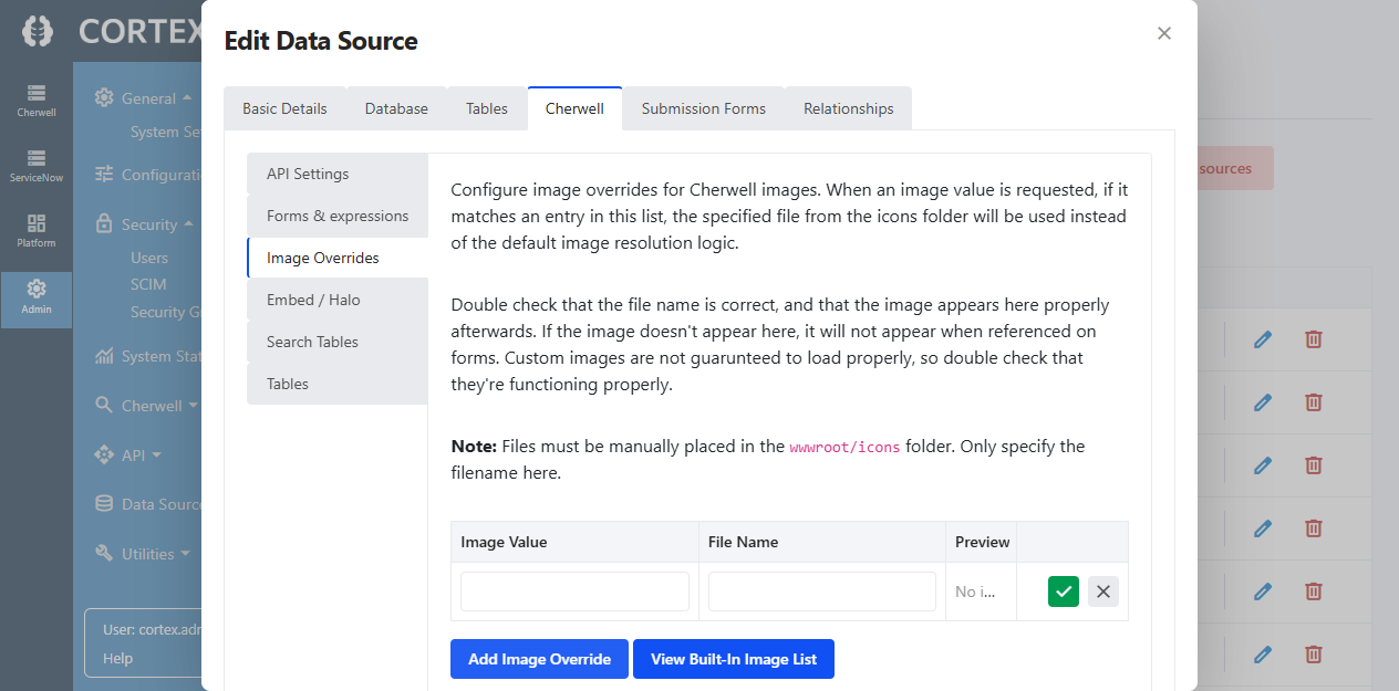 Add Image Override inline form with Image Value and File Name fields