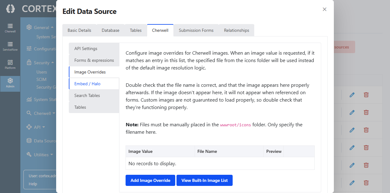 Image Overrides in the Forms &amp; expressions sidebar