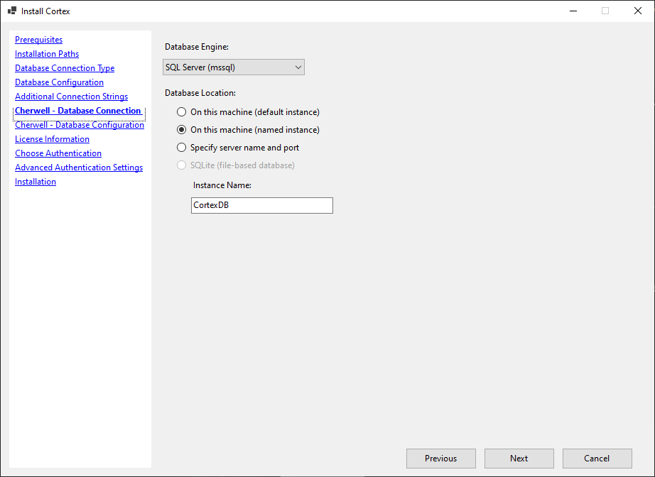 CSM database connection type