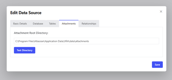 Data Source Editor - Attachments tab