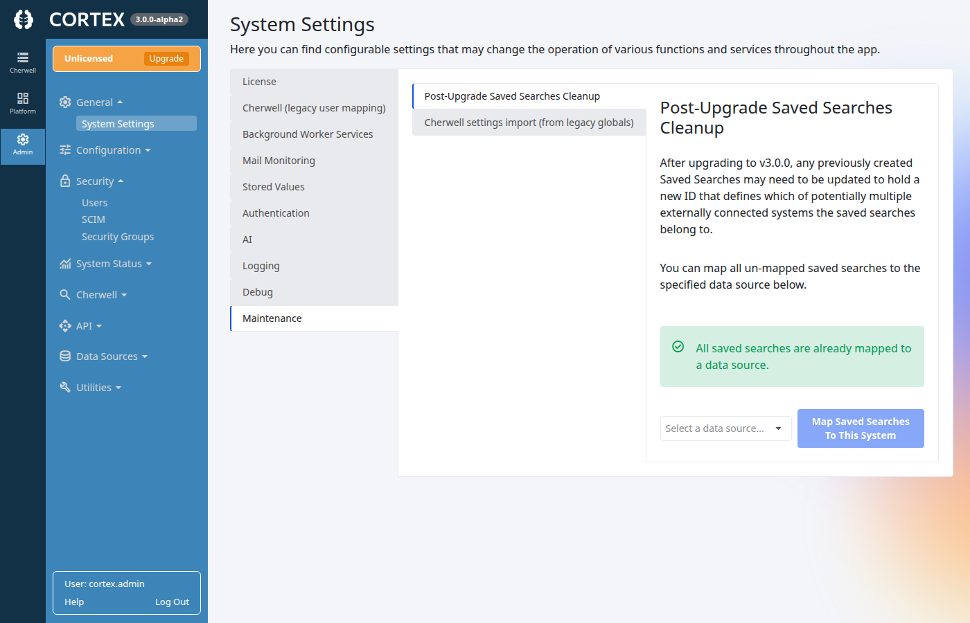 Post-Upgrade Saved Searches Cleanup under Admin, System Settings, Maintenance