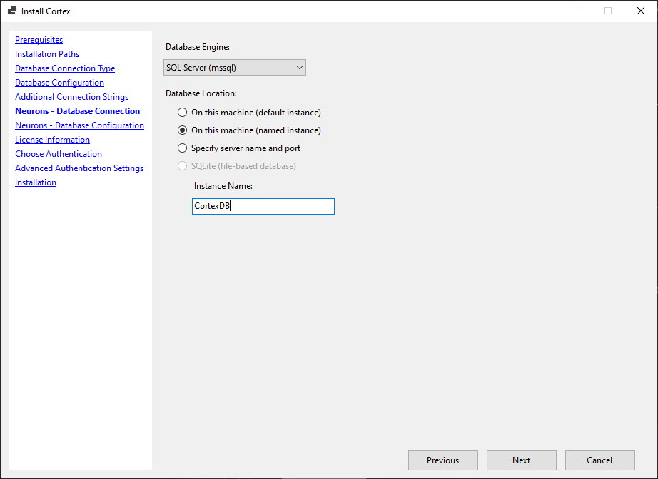 Neurons database connection type