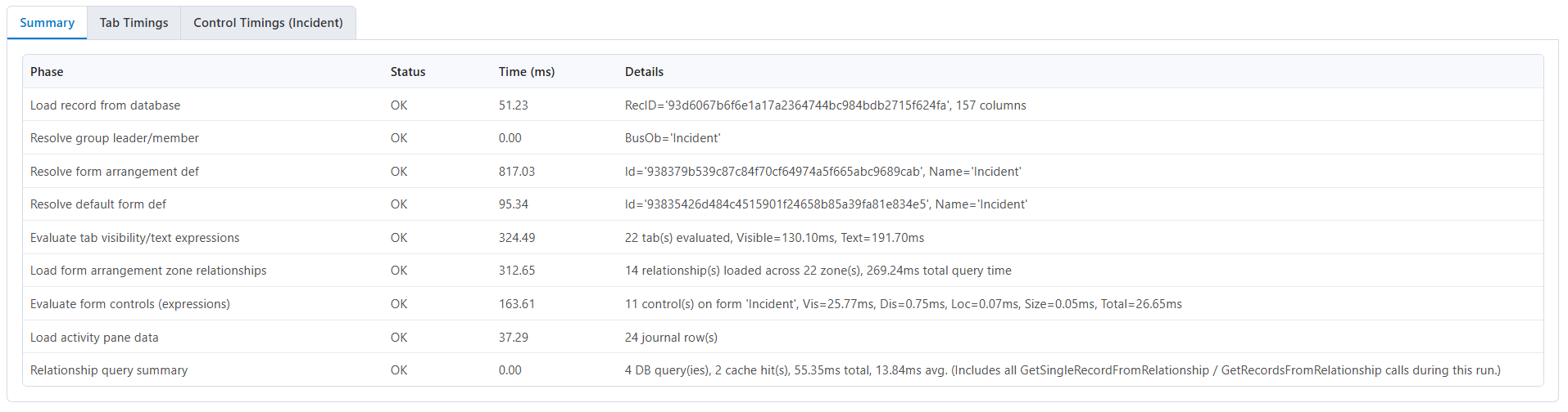 Record Load Timing tab timings