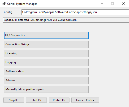 Cortex System Manager main window