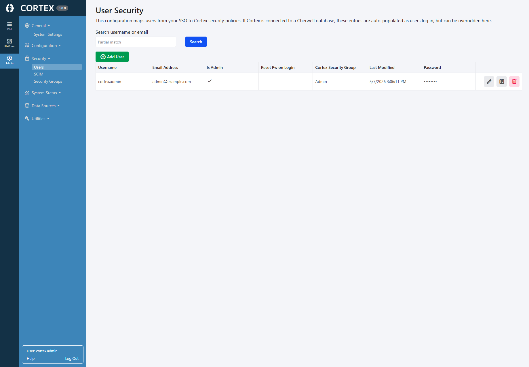 User Management Screen